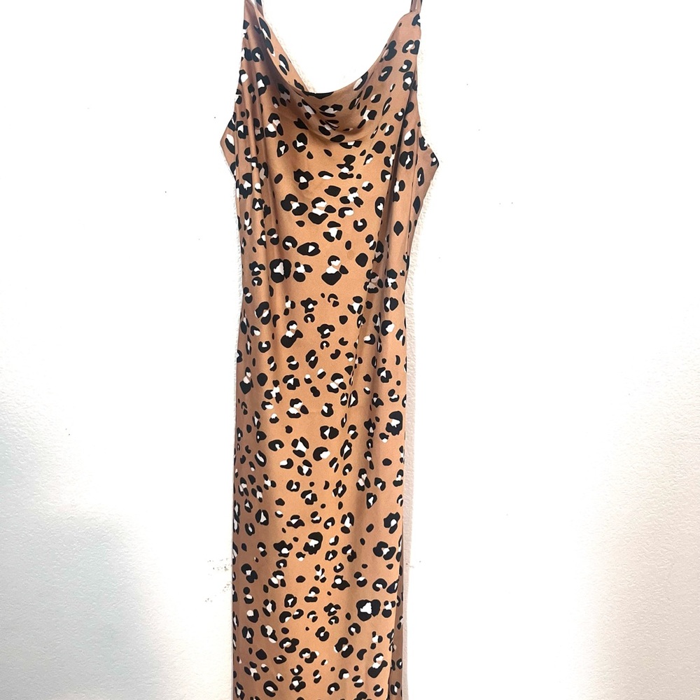 Brown and Black Cowl Neck Sleeveless Maxi Dress